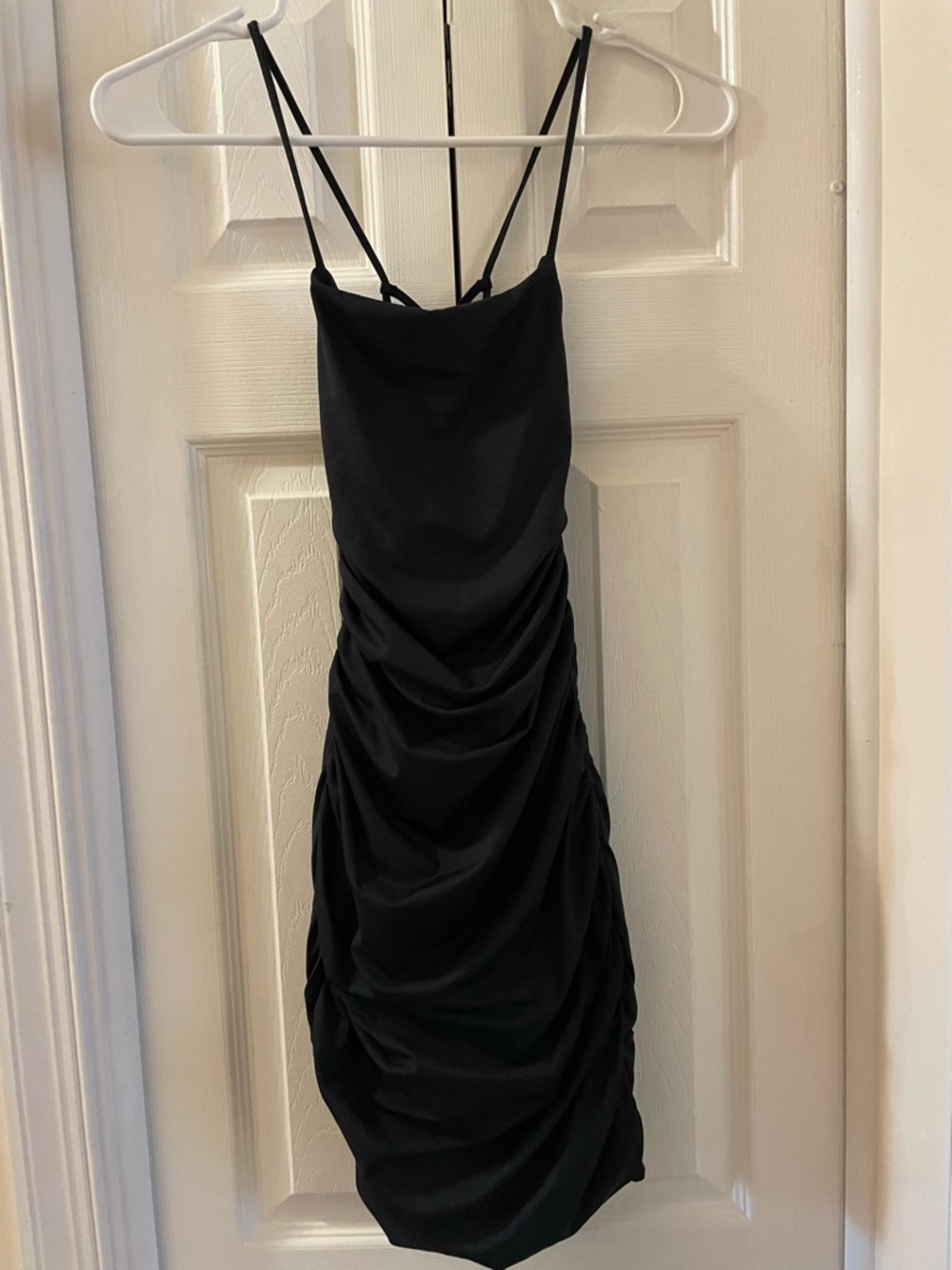 Oh Polly black ruched bodycon mini dress